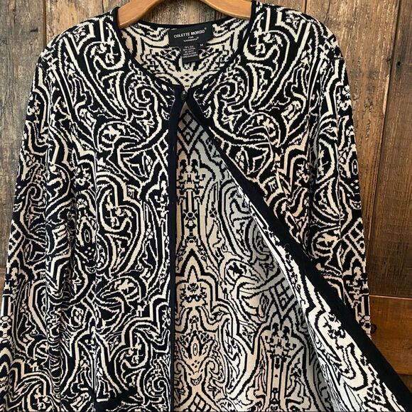 Colette Mordo Sadimara Sz M Black White Jacquard Knit Midi Button Sweater Jacket - Picture 10 of 12